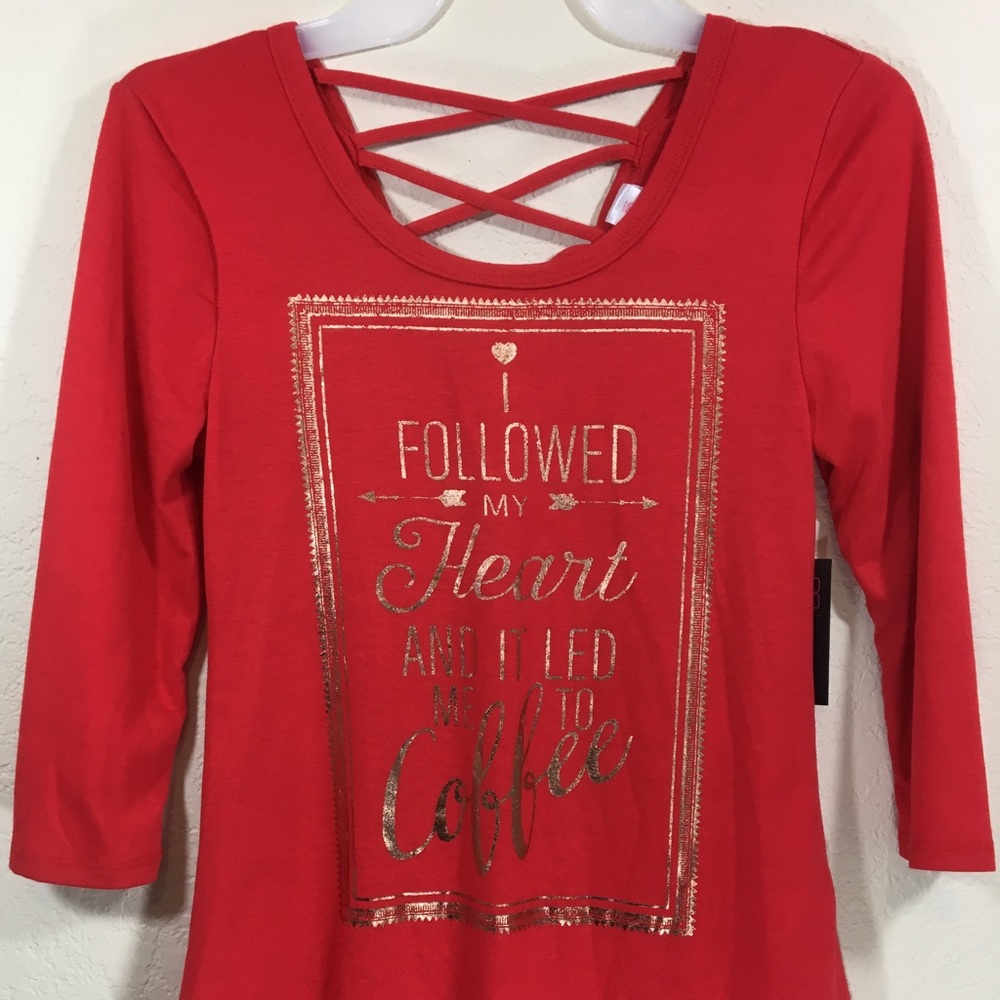 Juniors Top Caged Back, 3/4 Sleeves